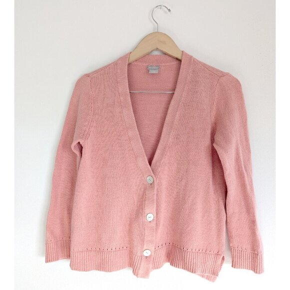 Chico's Pink Linen Cotton Blend Cardigan Natural Fibers Pearly Buttons - Picture 3 of 10